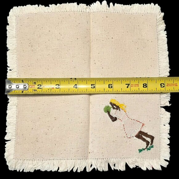 6 Vintage Caribbean Jamaican Napkins Embroidered Woman Man Basket Bananas Fringe - Picture 6 of 15